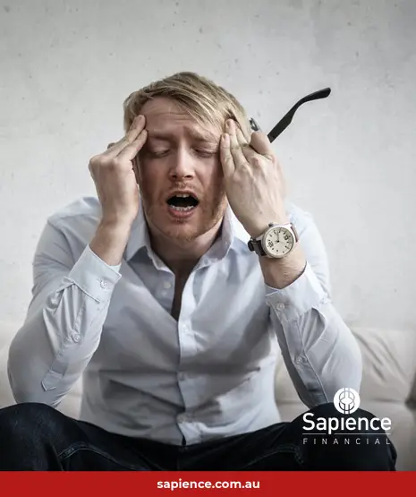 stressed business owner finding out he's now in business with his former partners spouse