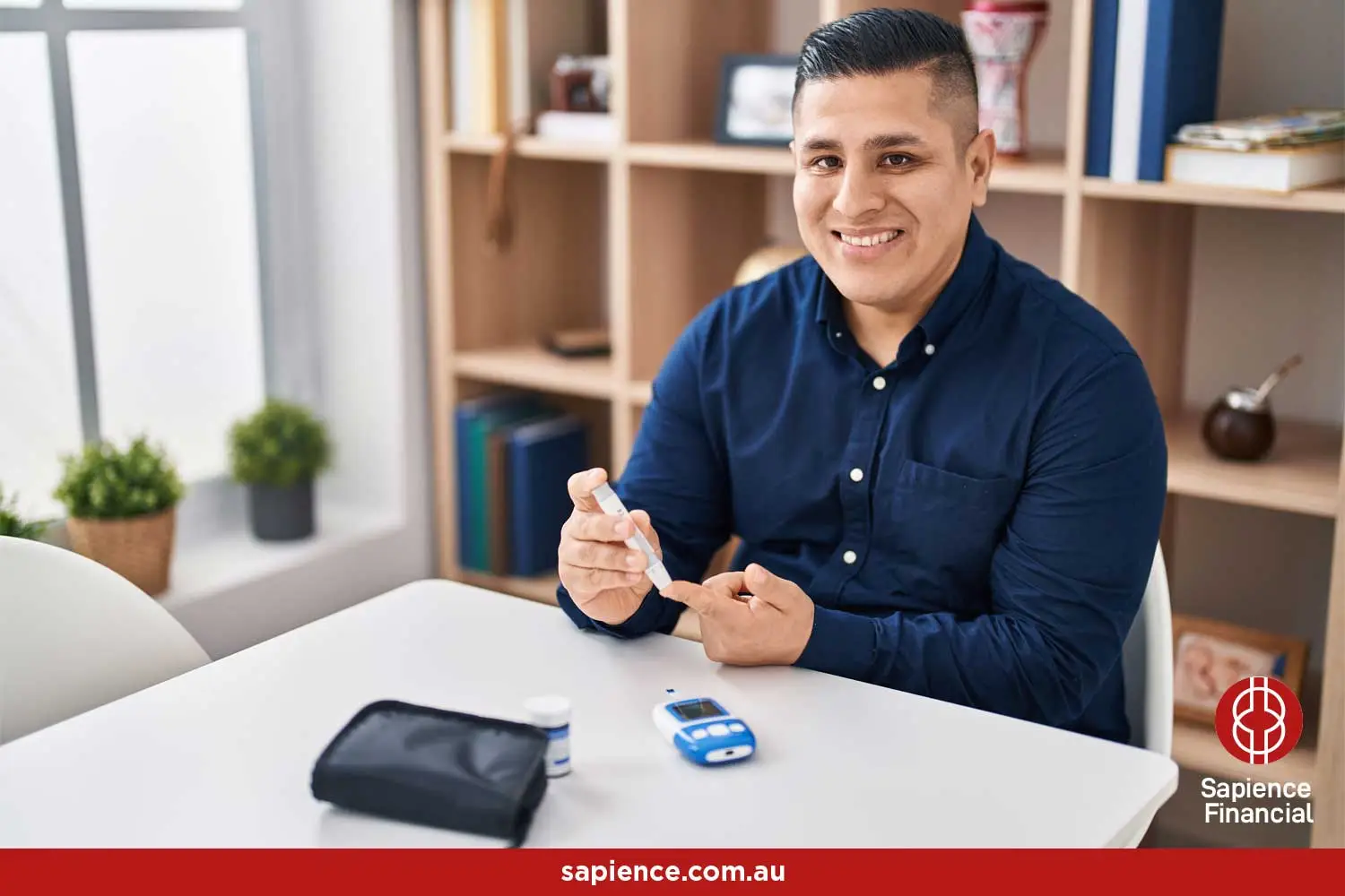 young man testing his blood sugars to manage his diabetes